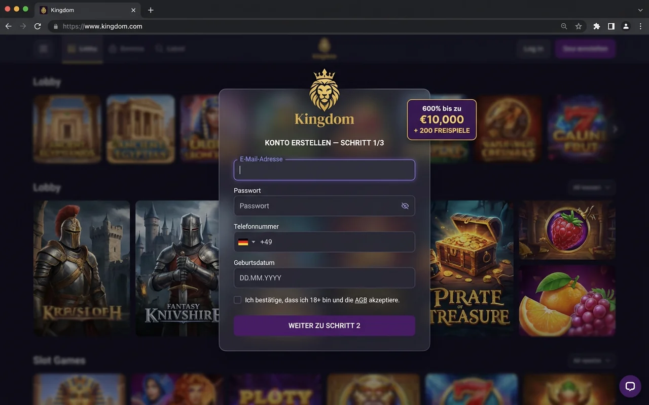 Registrierung in unter 60 Sekunden – Kingdom